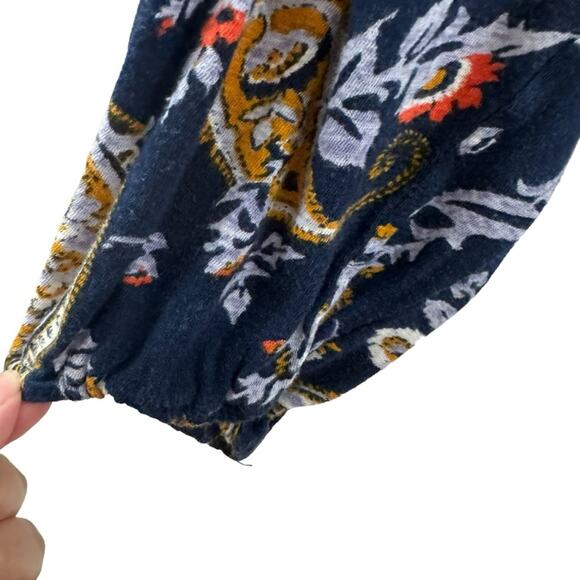 Lucky Brand Navy Paisley Floral Tie Neck Long Sleeve Shirt - Picture 4 of 6